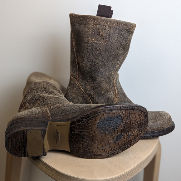 Women’s Steve Madden Brown Rough Out Leather Boots Sz 8.5 Pull Up Straps - Picture 2 of 4